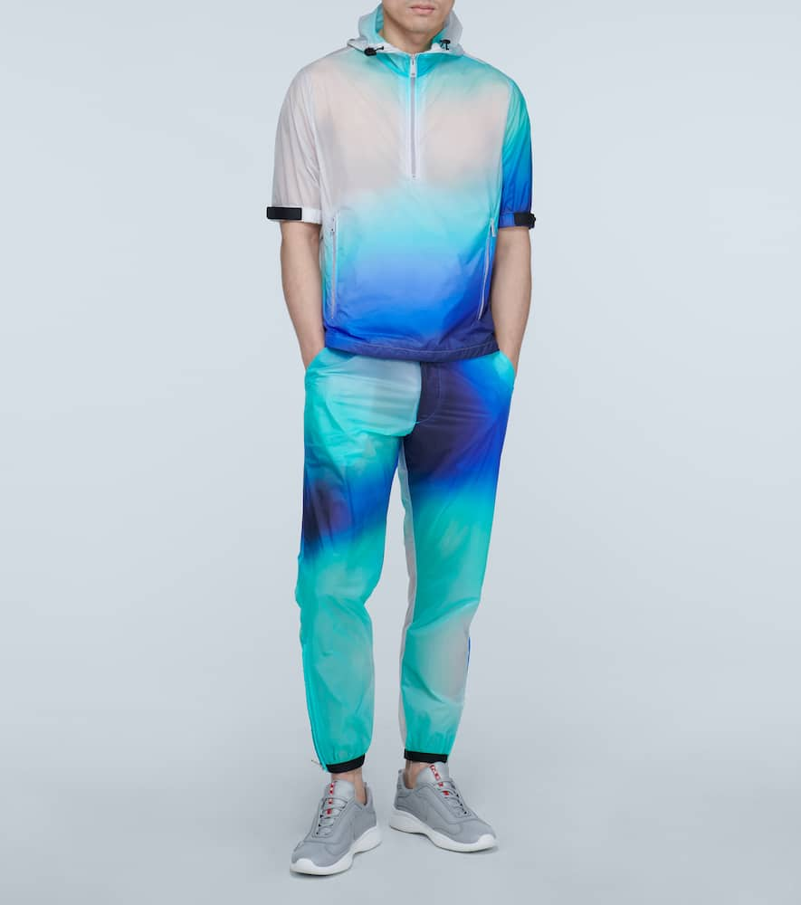 Shop Prada Printed Technical Pants In Blue