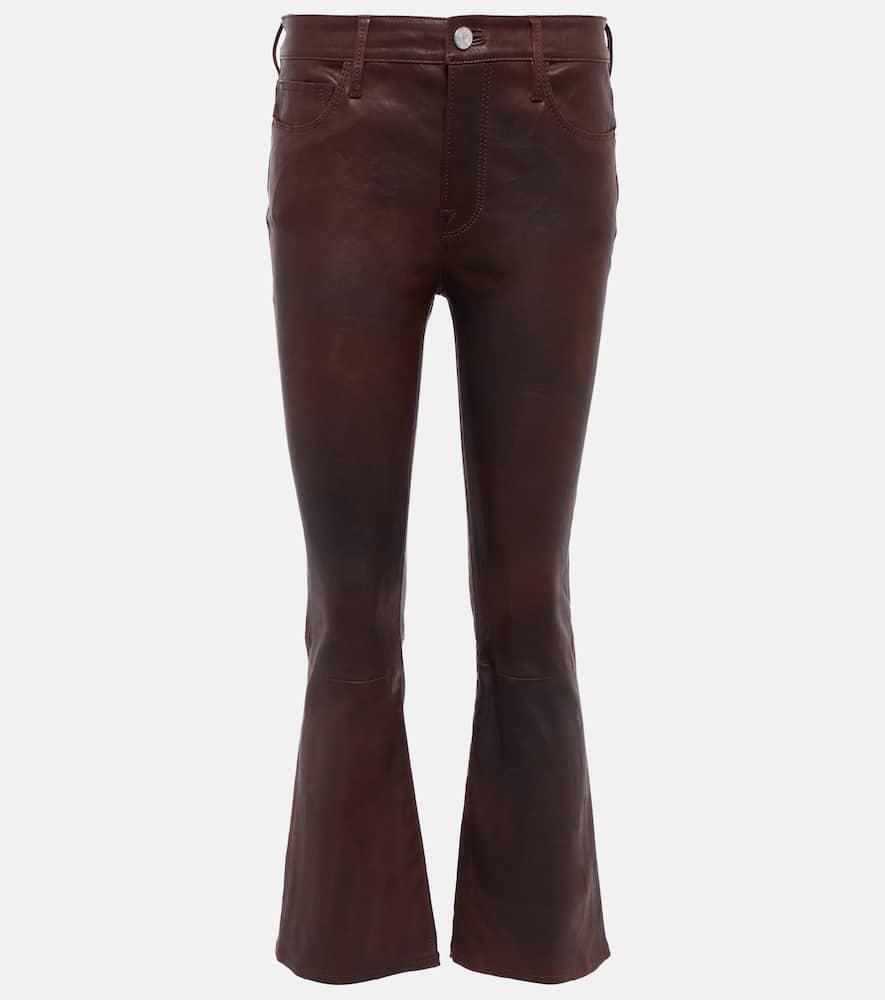 Frame Le Crop Mini Boot Cropped Leather Flared Pants In Burgundy