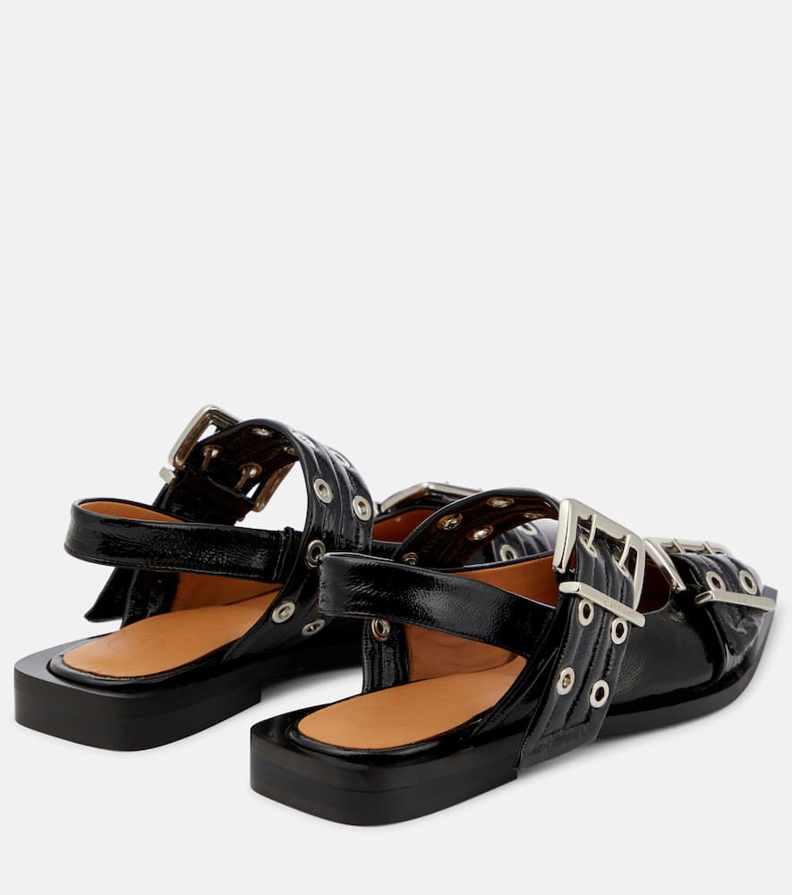 Ganni Embellished Glossed Recycled Point-toe Slingback Flats In Animal Print