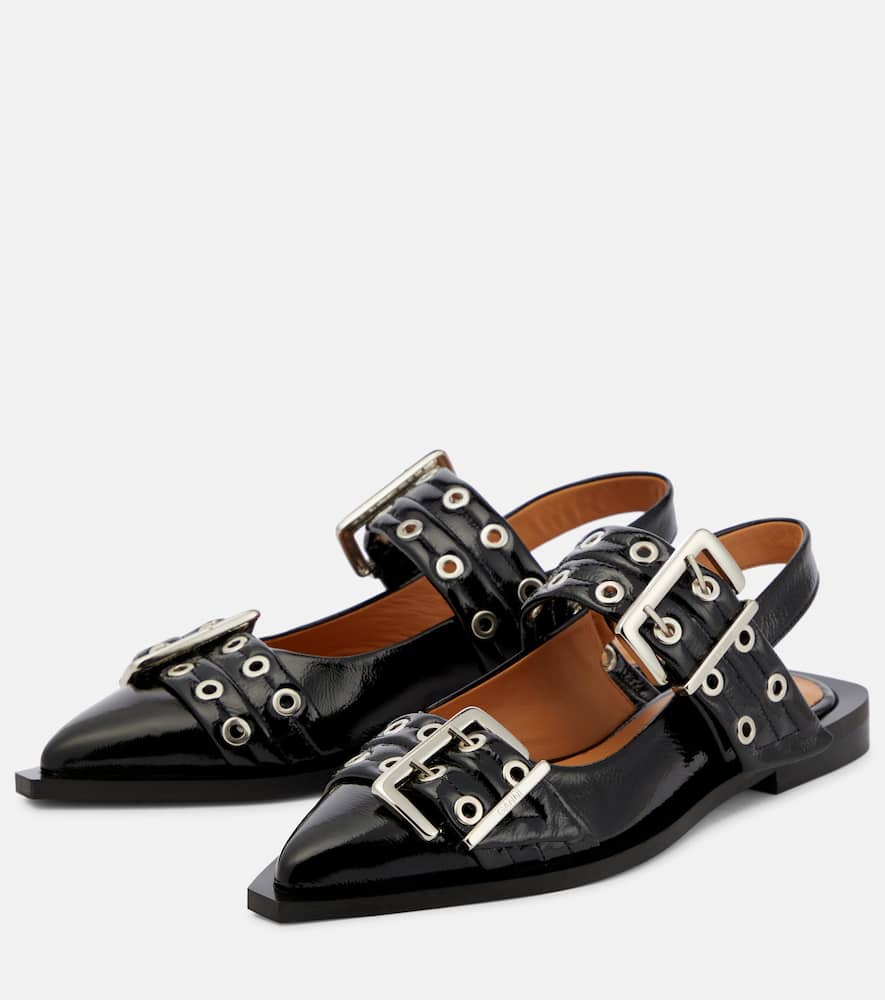 Ganni Embellished Glossed Recycled Point-toe Slingback Flats In Animal Print