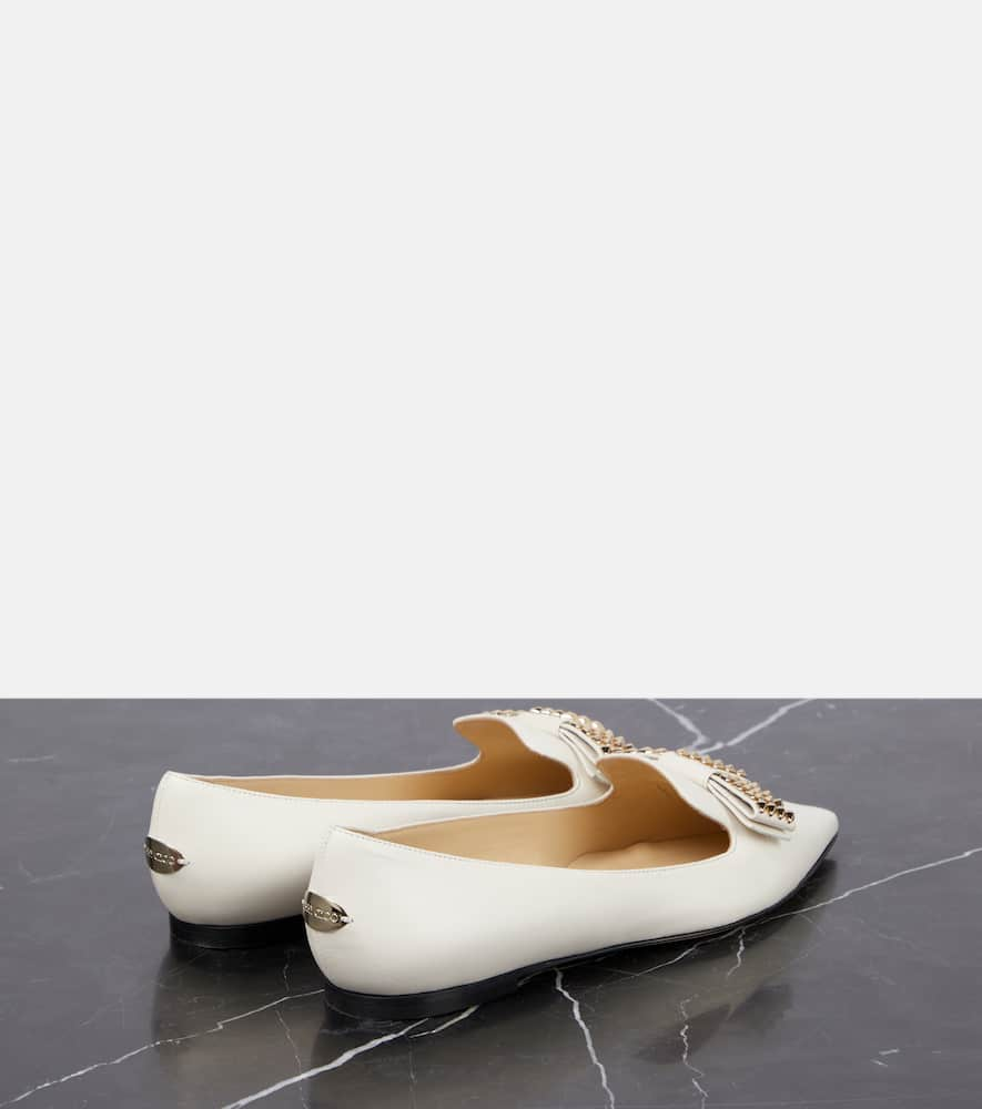 Shop Jimmy Choo Gala Embellished Leather Ballet Flats In White