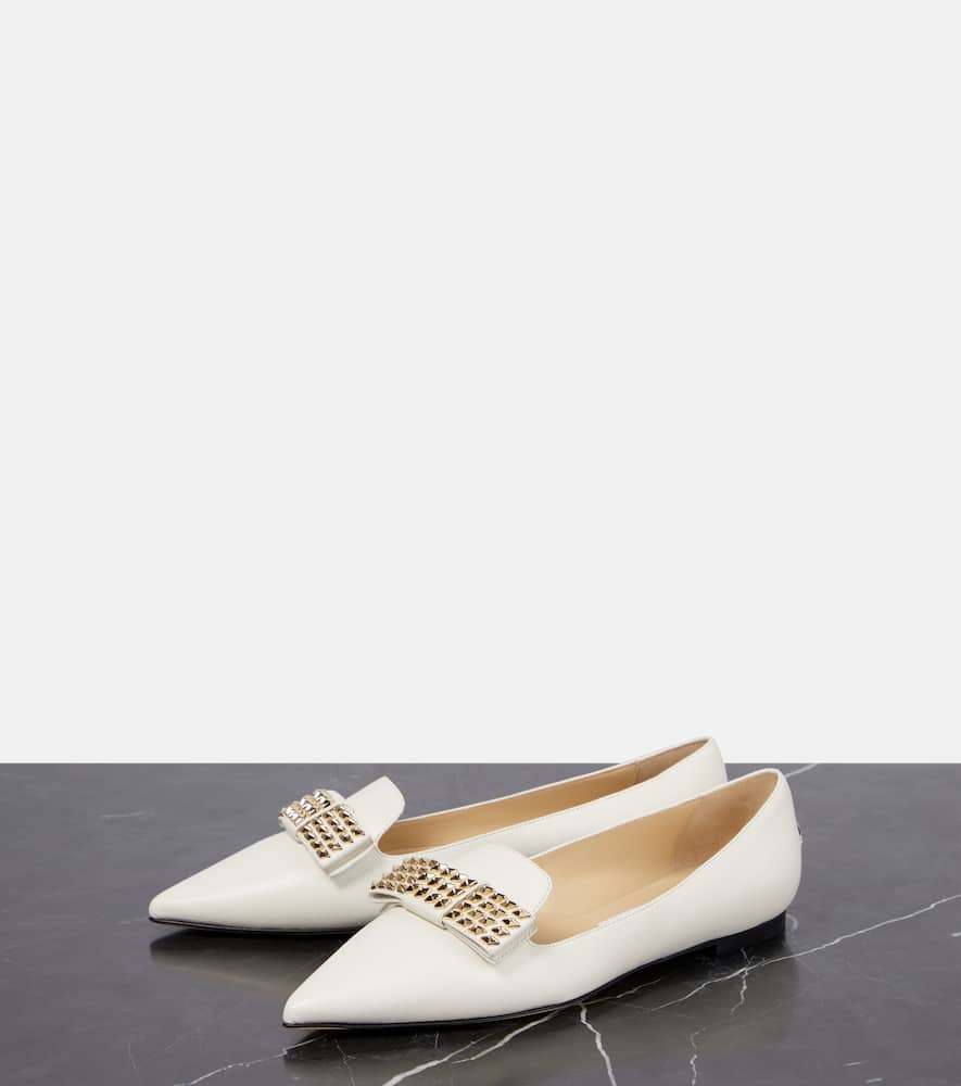 Shop Jimmy Choo Gala Embellished Leather Ballet Flats In White