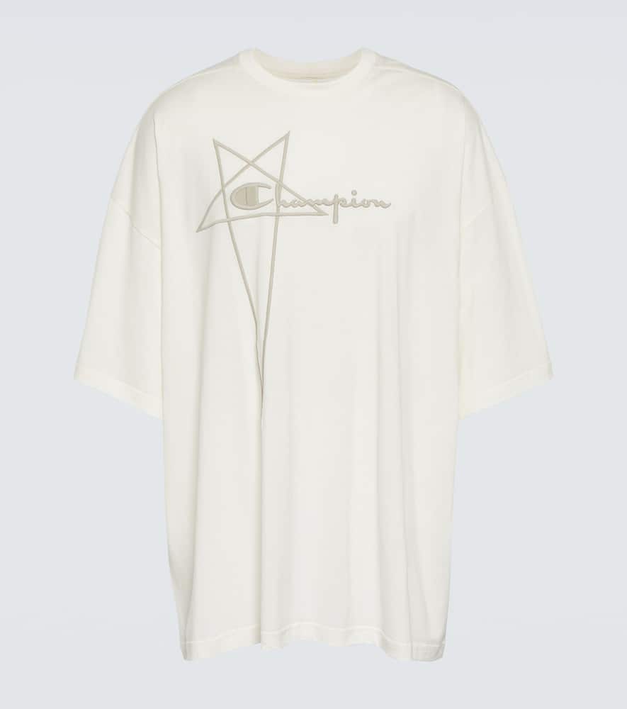 Rick Owens Tommy T White Oversize T-shirt With Pentagram Embroidery At The Front In Cotton Man In White