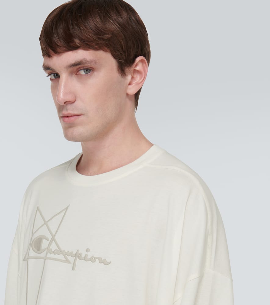 Rick Owens Tommy T White Oversize T-shirt With Pentagram Embroidery At The Front In Cotton Man In White