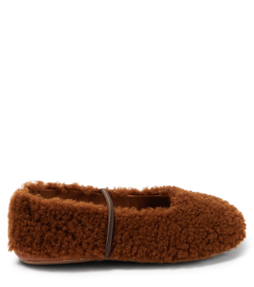 Shop Pèpè Shearling Ballet Flats In Brown