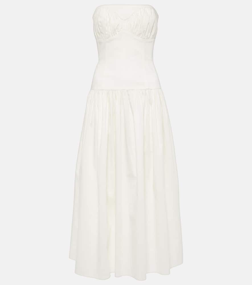 Shop Tove Lauryn Strapless Cotton-blend Midi Dress In White