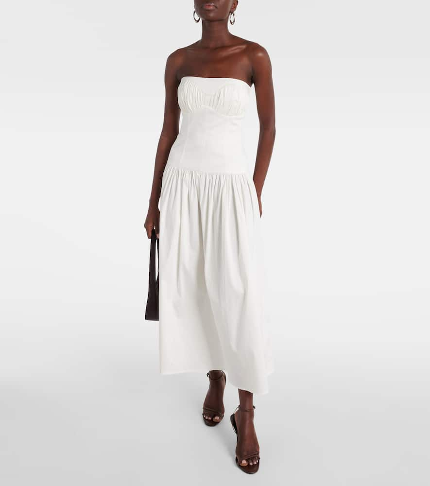 Shop Tove Lauryn Strapless Cotton-blend Midi Dress In White