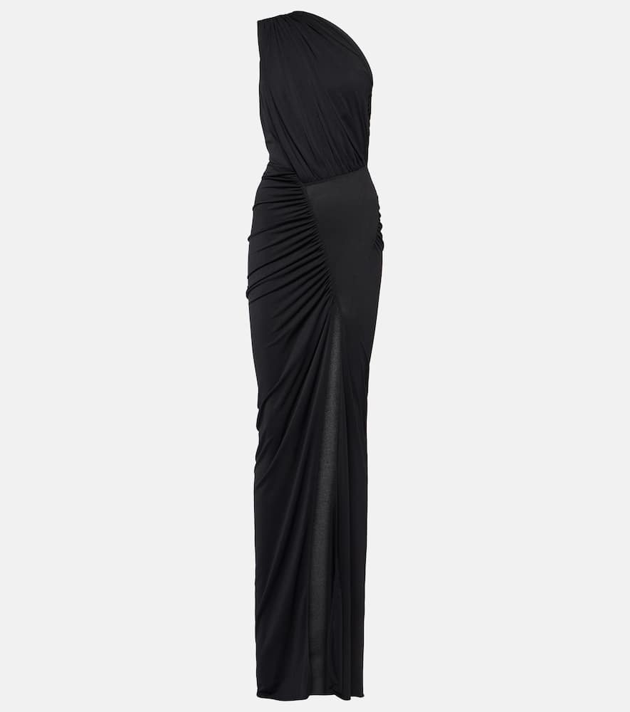 Hera one-shoulder metallic jersey gown