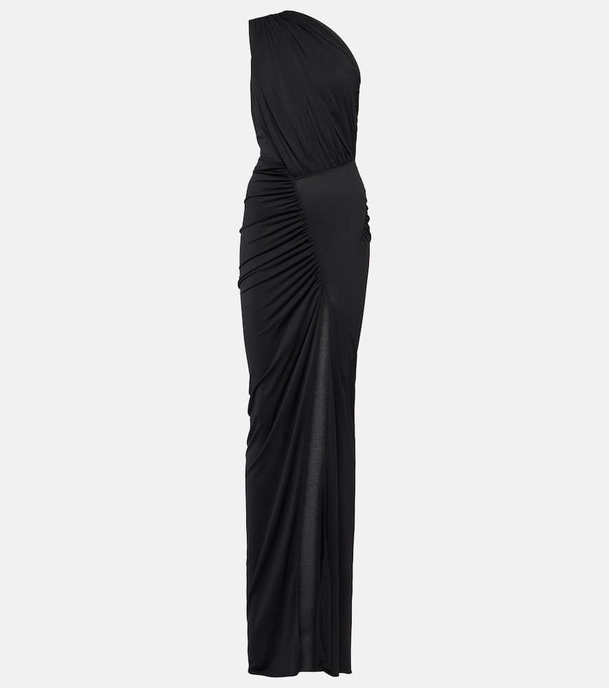 Shop Rick Owens Hera One-shoulder Metallic Jersey Gown In Black