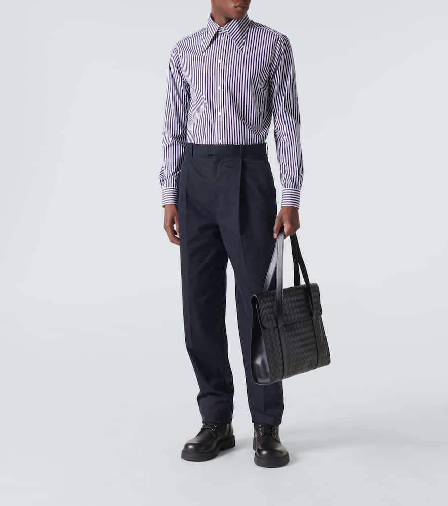 Bottega Veneta Striped Cotton Poplin Shirt In Blue