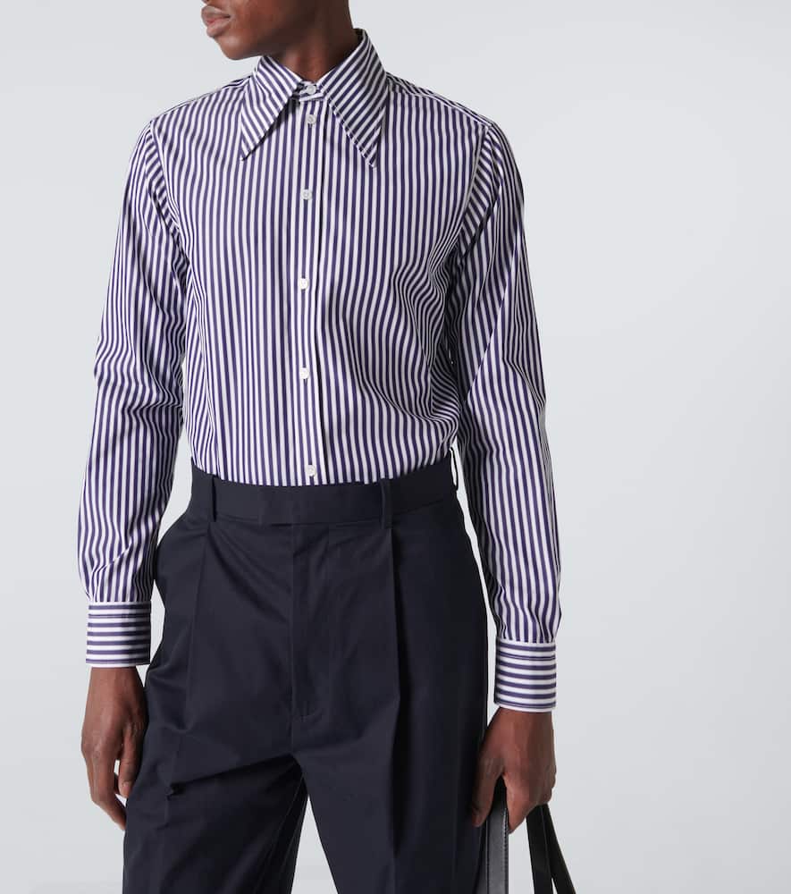 Bottega Veneta Striped Cotton Poplin Shirt In Blue