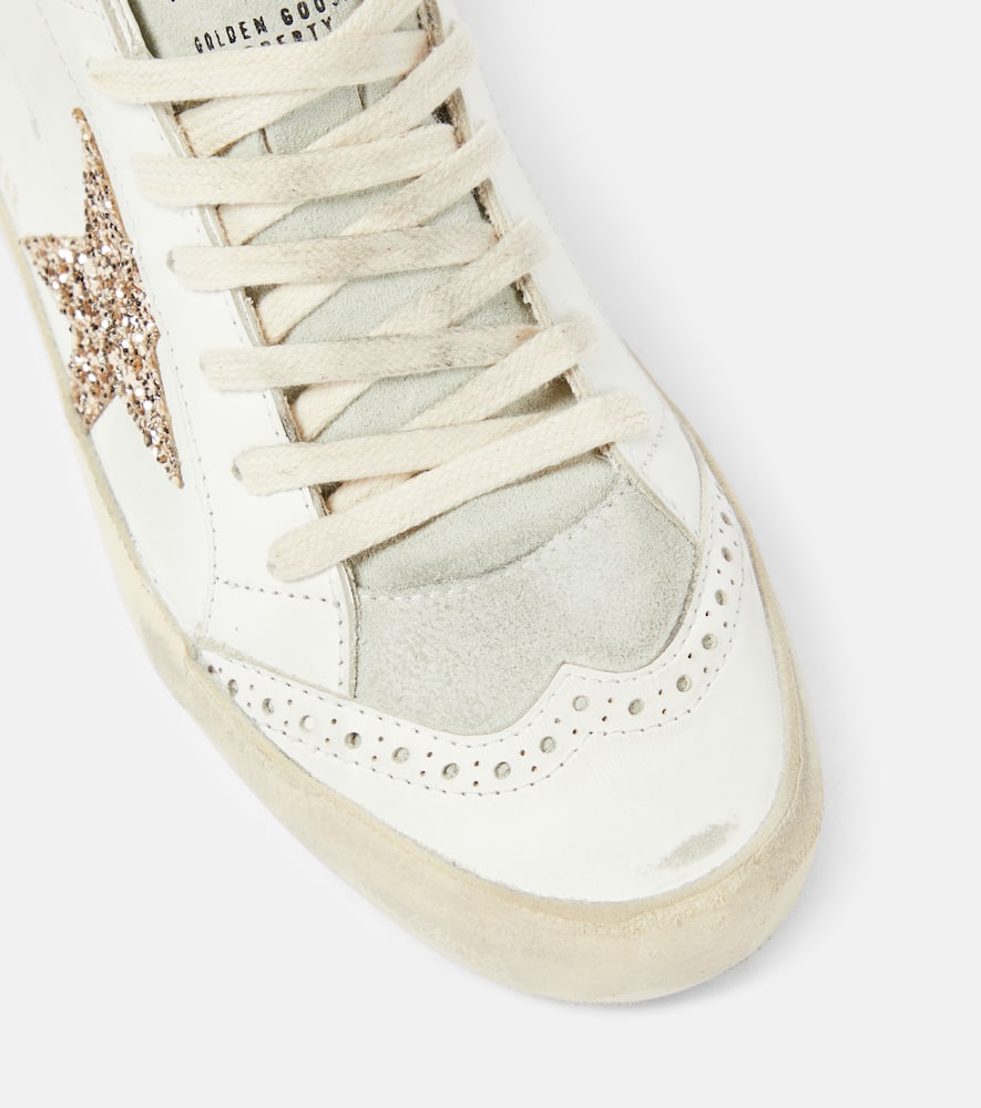Golden Goose Mid Star In Leather And Suede With Glitter Star In White/ice/gold/brown