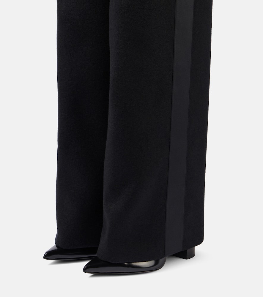 Leather-Trimmed Melton Knee-High Boots