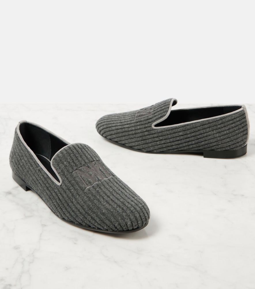  Max Mara Max Mara Logo Embroidered Velvet Corduroy Loafers 