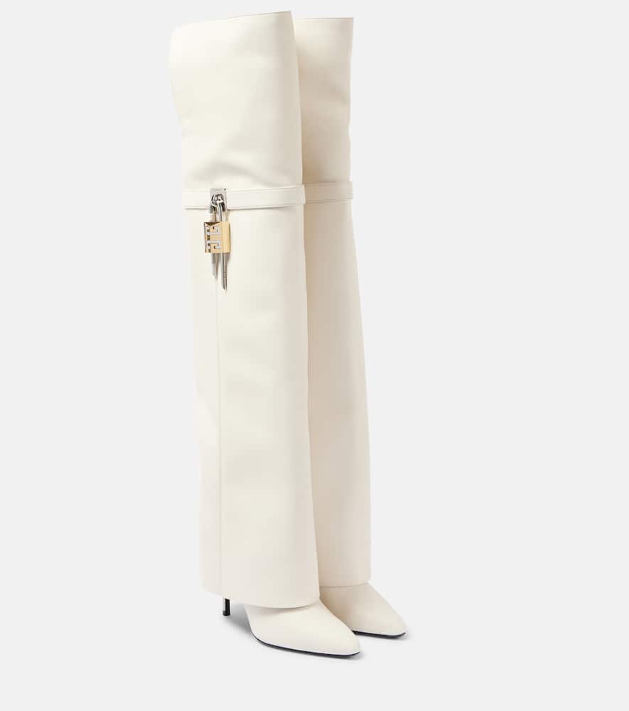 Givenchy Shark Lock Stiletto Over-the-knee Boots In Suede In 105-ivory