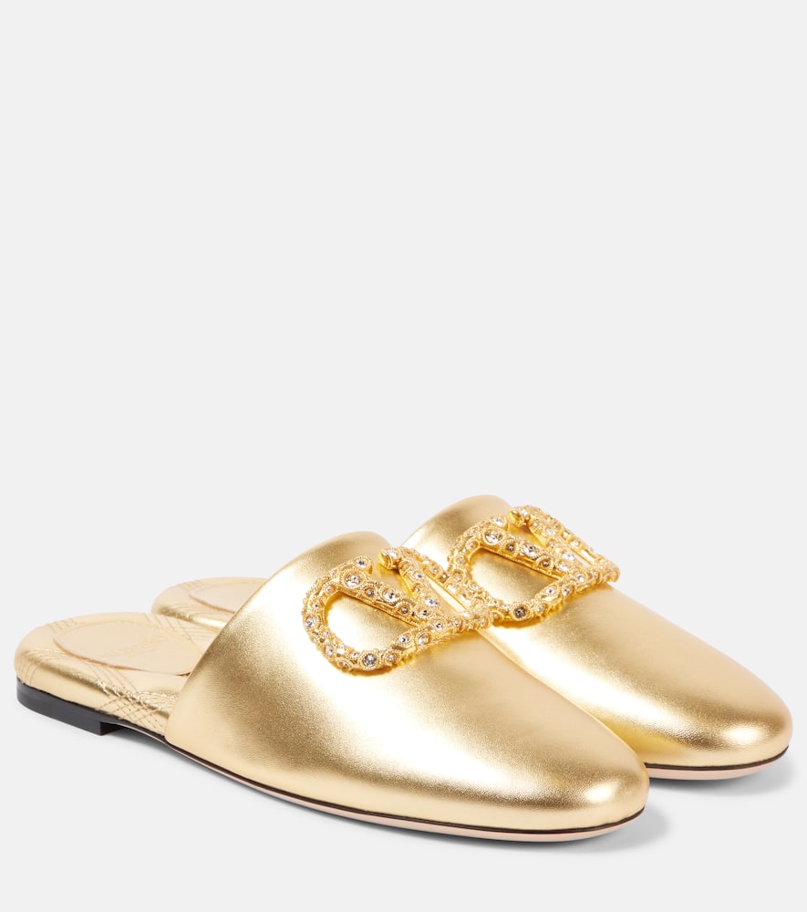 VALENTINO GARAVANI VLOGO SIGNATURE METALLIC LEATHER SLIDES