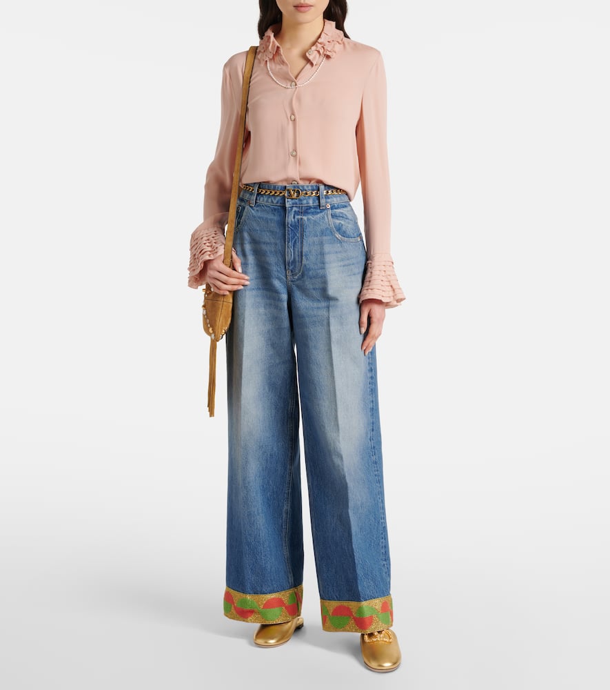 VALENTINO GARAVANI VLOGO SIGNATURE METALLIC LEATHER SLIDES