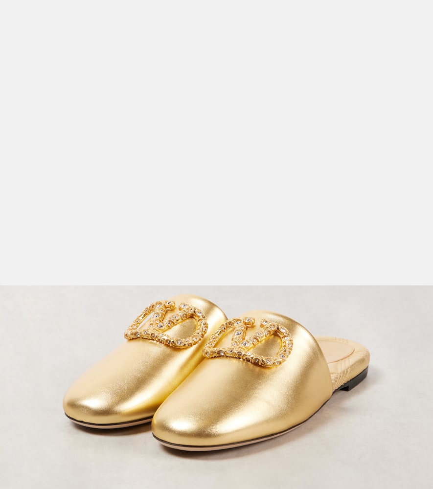 VALENTINO GARAVANI VLOGO SIGNATURE METALLIC LEATHER SLIDES