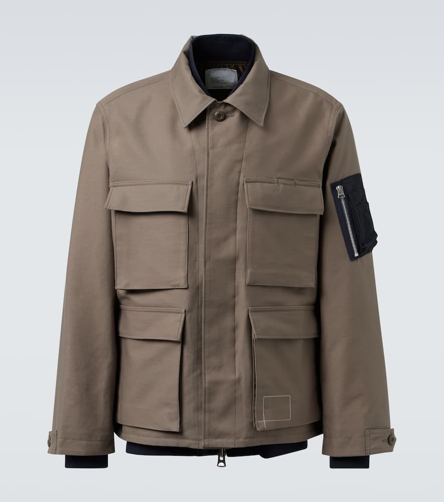 Sacai Layered Cotton Jacket In Brown