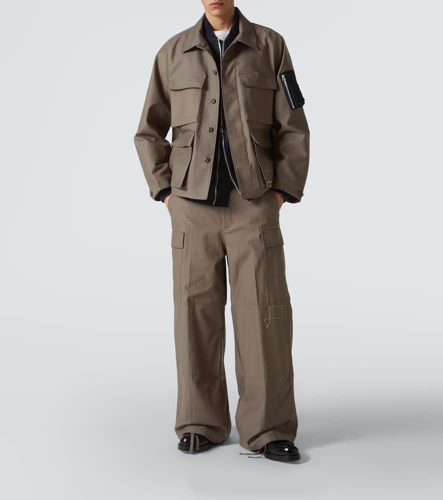 Sacai Layered Cotton Jacket In Brown