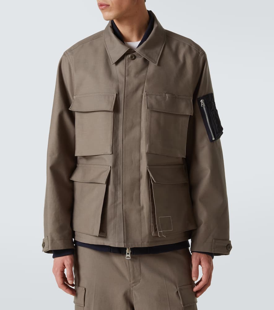 Sacai Layered Cotton Jacket In Brown