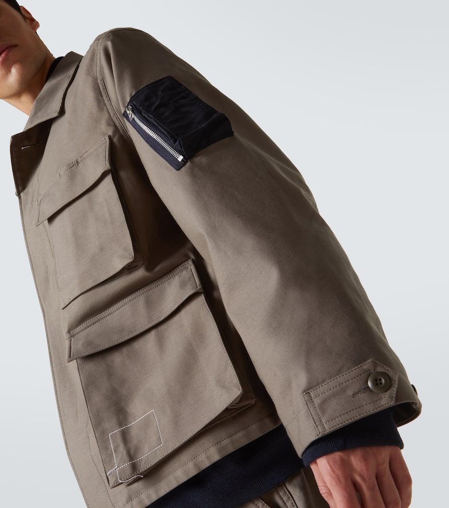 Sacai Layered Cotton Jacket In Brown