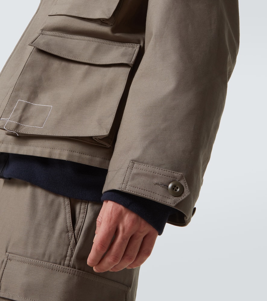 Sacai Layered Cotton Jacket In Brown
