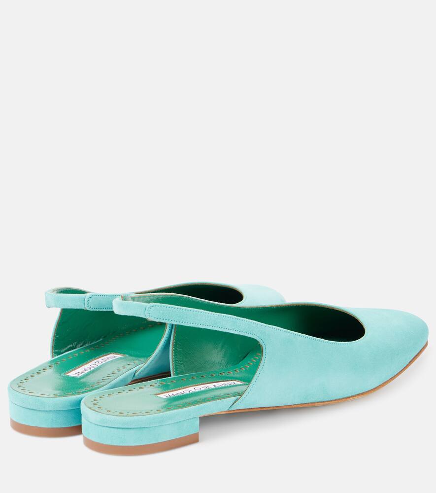 Manolo Blahnik Sawra 10 Suede Slingback Flats In Blue