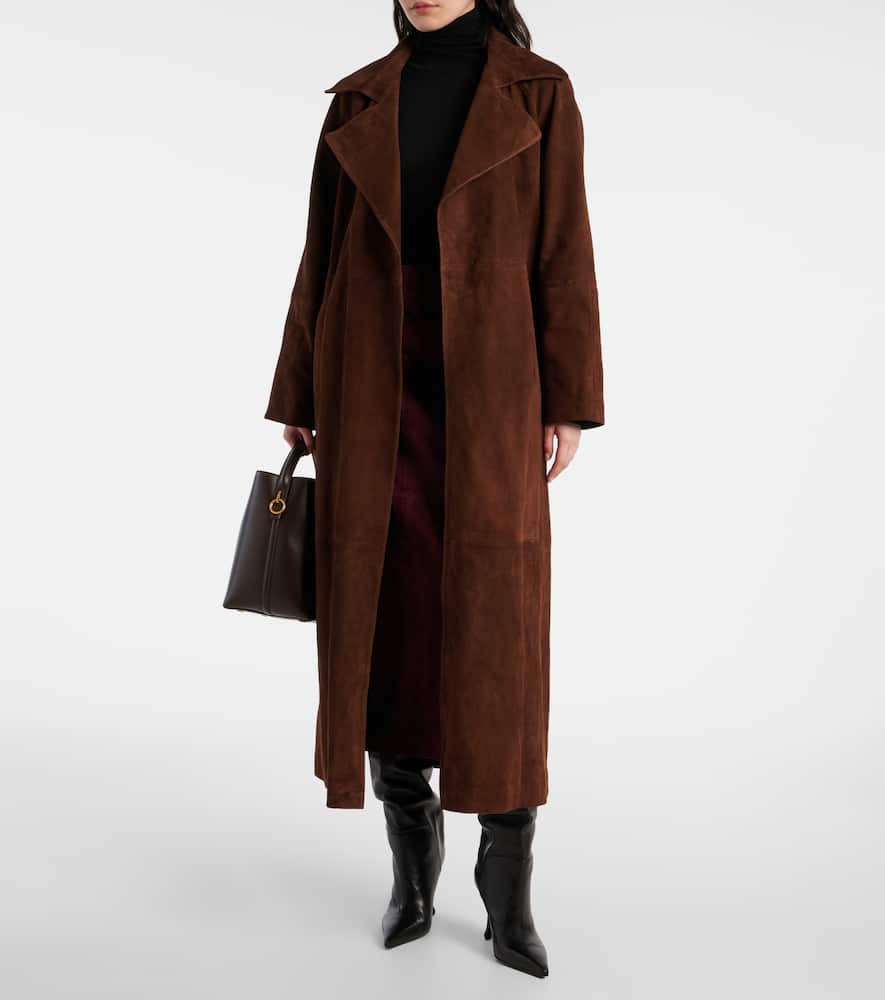 Nour Hammour Althea Suede Wrap Coat In Beige