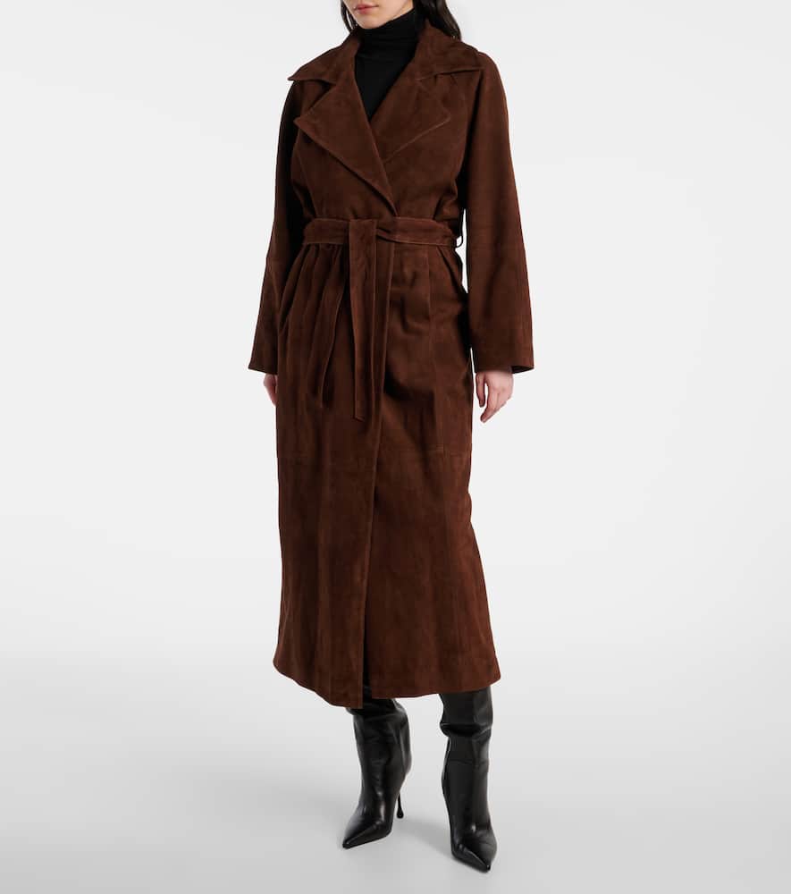 Nour Hammour Althea Suede Wrap Coat In Beige
