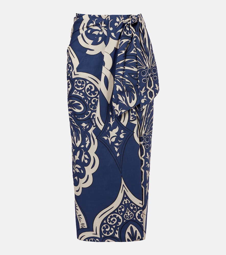 Printed cotton poplin wrap skirt