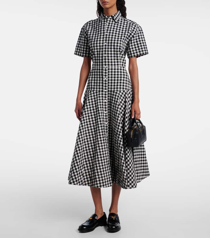 Polo Ralph Lauren Gingham-check Collared Midi Shirt Dress In Black