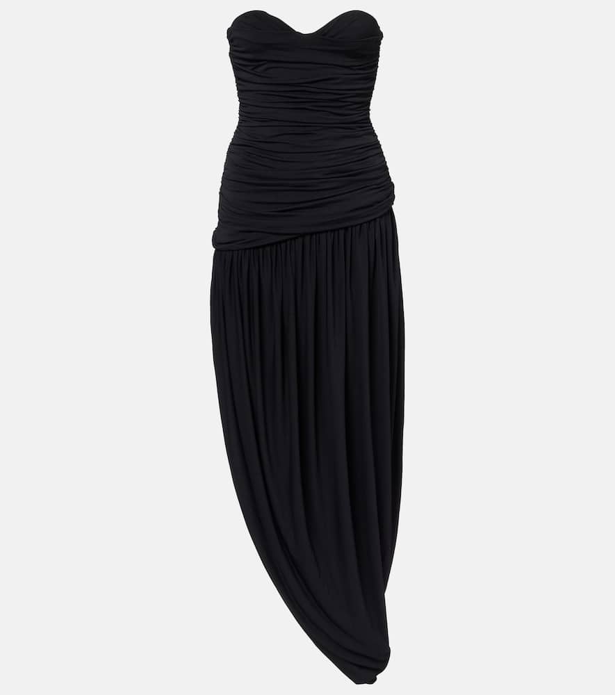 Magda Butrym Ruched Asymmetric Draped Midi Dress In Black