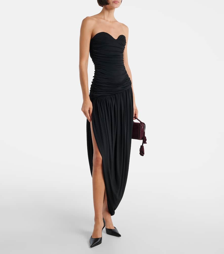 Magda Butrym Ruched Asymmetric Draped Midi Dress In Black