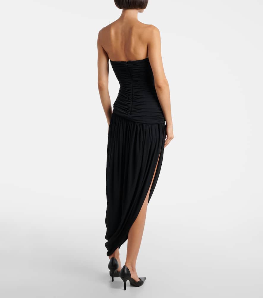 Magda Butrym Ruched Asymmetric Draped Midi Dress In Black