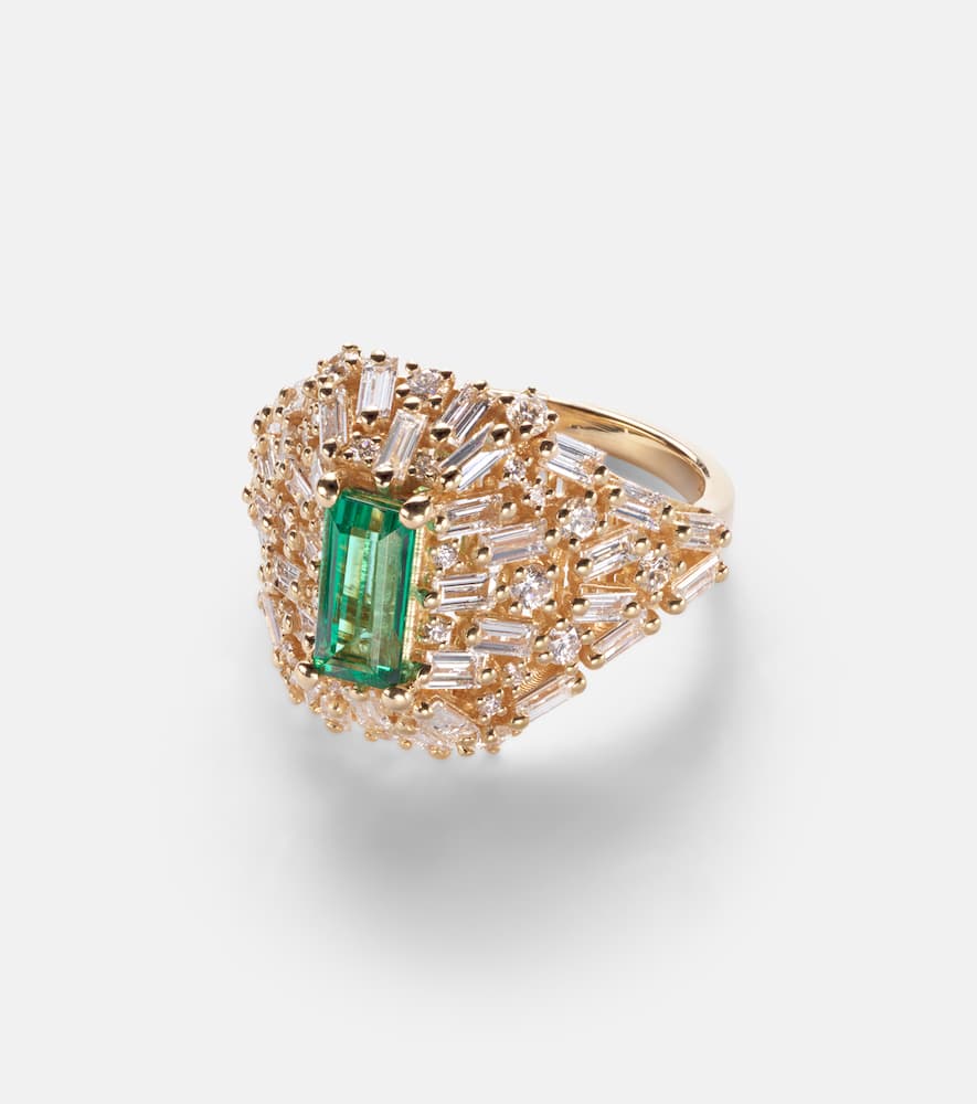 Suzanne Kalan One Of A Kind 18kt Gold Ring With Diamonds And Emerald In Gold