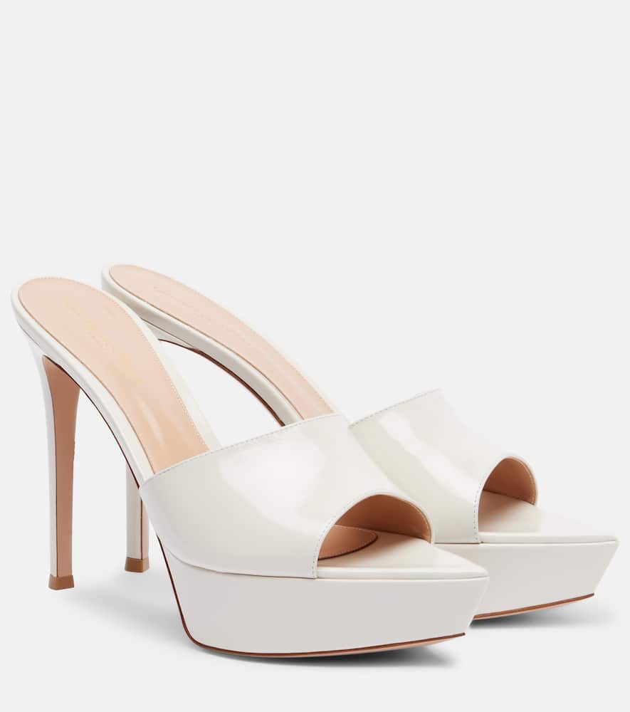 Gianvito Rossi Dasha 85 Patent Leather Platform Mules In White