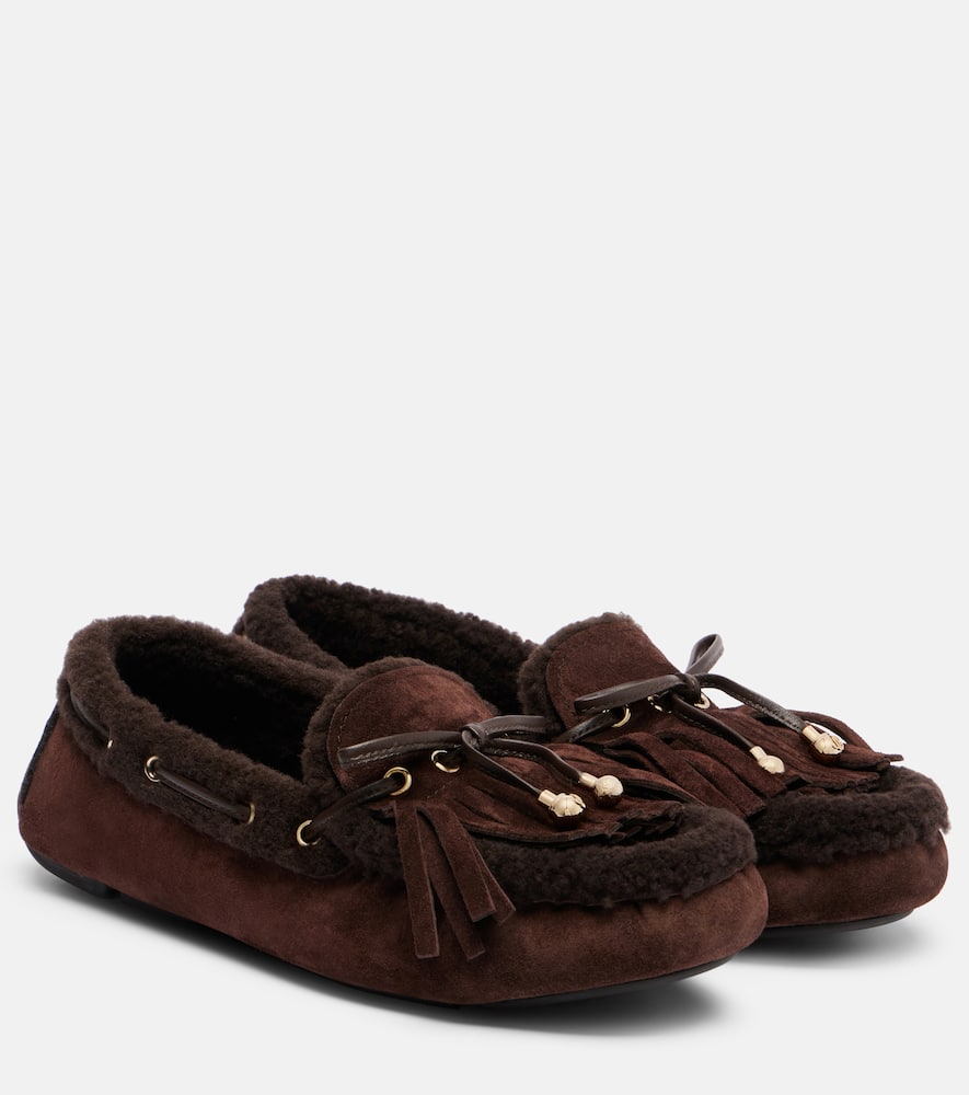 Jimmy Choo Manon shearling-trimmed suede boat shoes