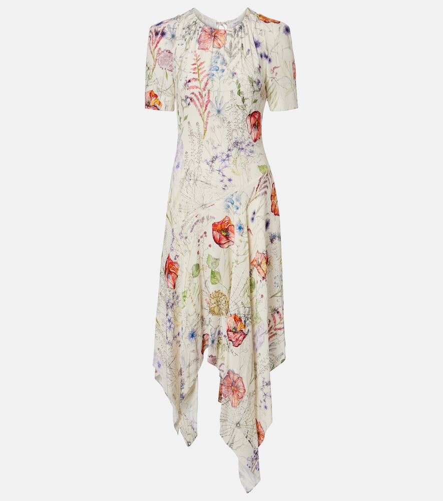 Alexander Mcqueen Floral Asymmetric Midi Dress In Multi