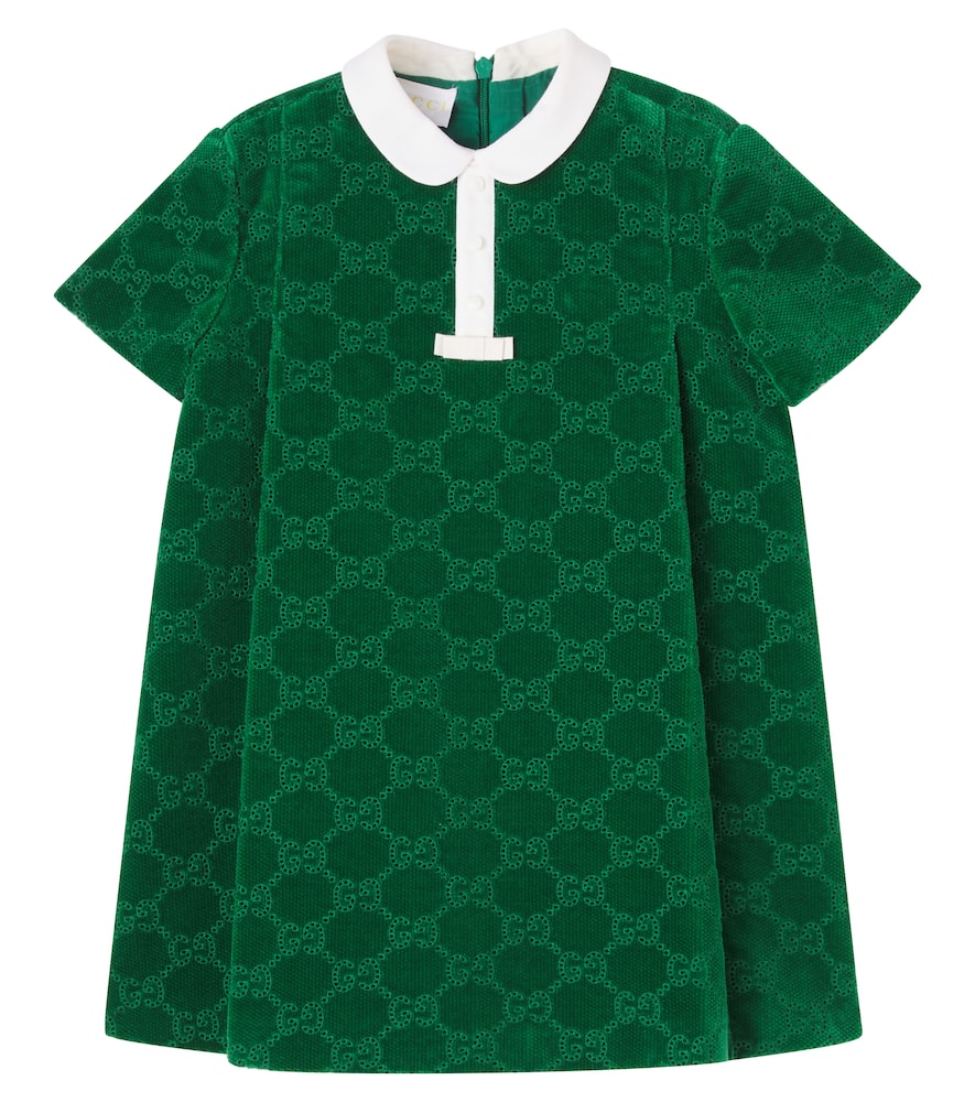 Gucci Baby Gg Broderie Anglaise Cotton Dress In Green