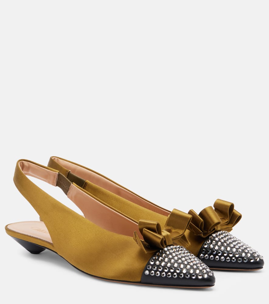 Chloé Alba 20 Embellished Satin Slingback Pumps In Green