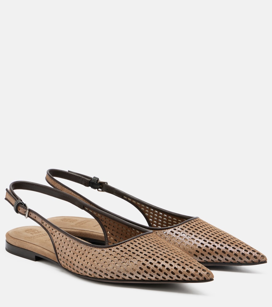 BRUNELLO CUCINELLI Brunello Cucinelli Perforated leather slingback flats　Brunello Cucinelli パンチング レザー スリングバック フラット