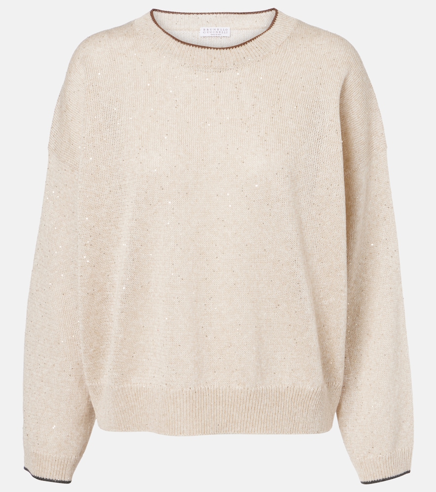 BRUNELLO CUCINELLI Brunello Cucinelli Sequined linen-blend sweater　Brunello Cucinelli スパンコール リネンブレンドセーター