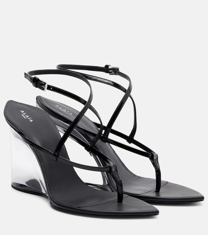 Alaia Alaïa Patent leather wedge thong sandals