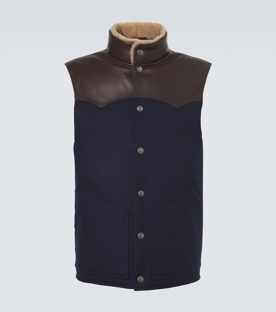 Brunello Cucinelli Men's Blue Shearling-Trimmed Wool Vest UK Size 44 - Mytheresa