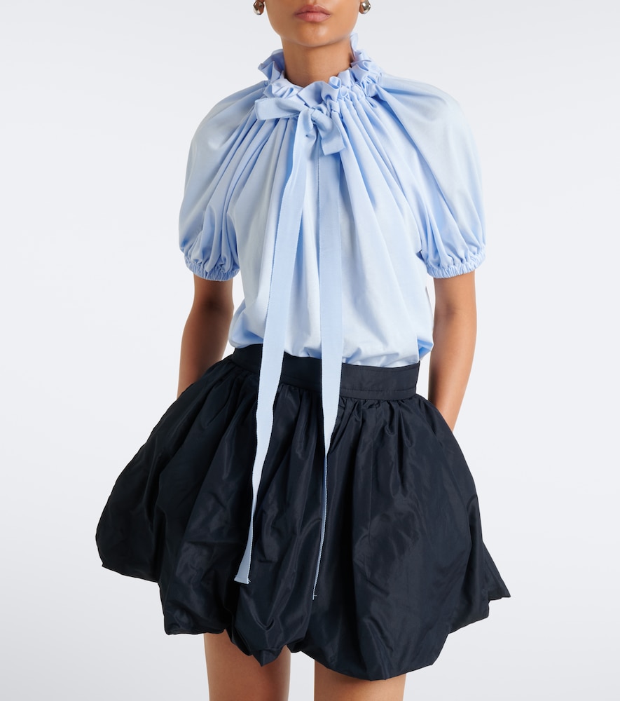 Bow-Detail Gathered Cotton Jersey Top