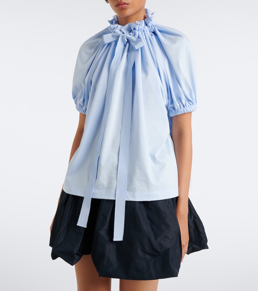 Bow-Detail Gathered Cotton Jersey Top