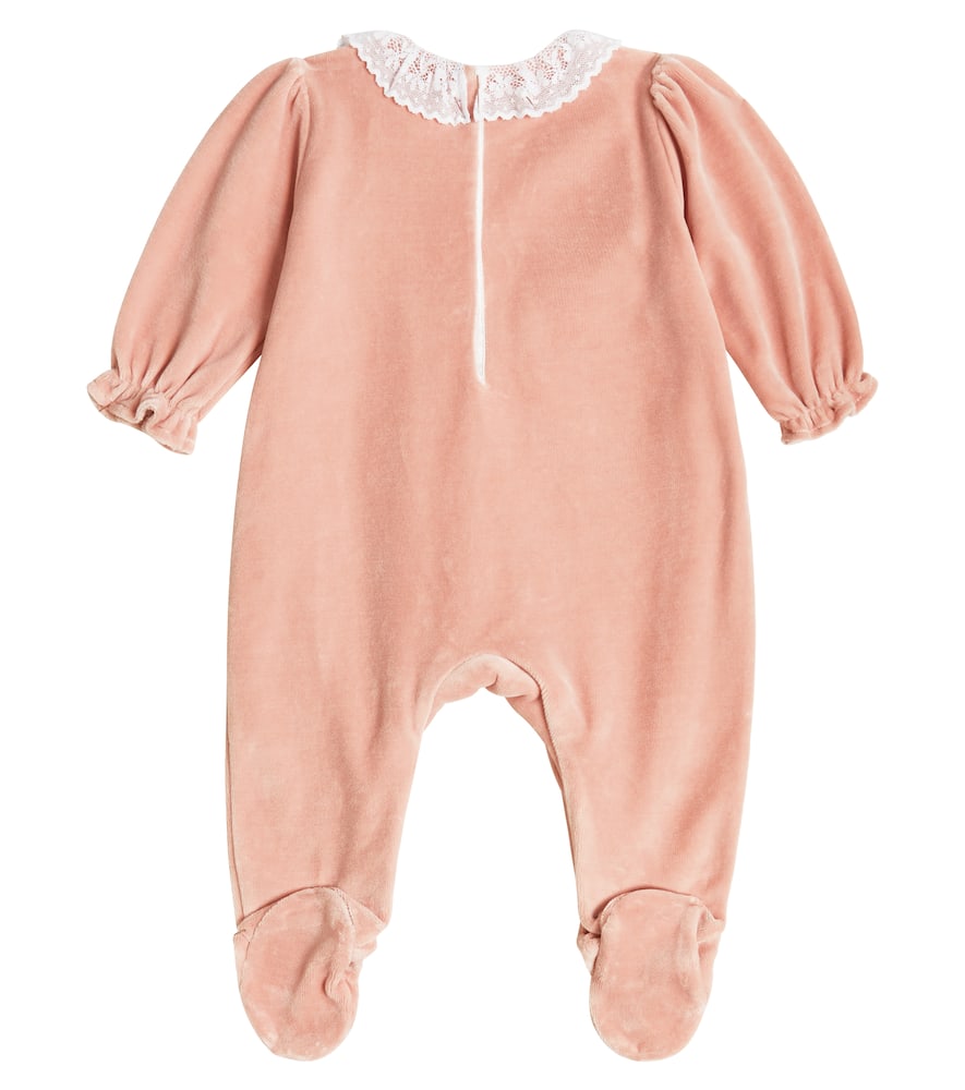 Shop Tartine Et Chocolat Baby Lace-trimmed Velvet Onesie In Pink