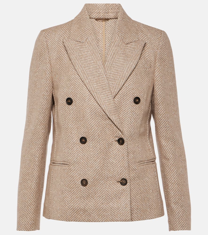 Brunello Cucinelli Chevron Double-breasted Blazer In Neutrals