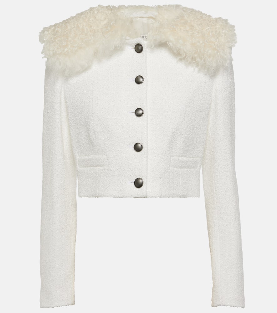 Alessandra Rich Cropped Checked Tweed Jacket In White